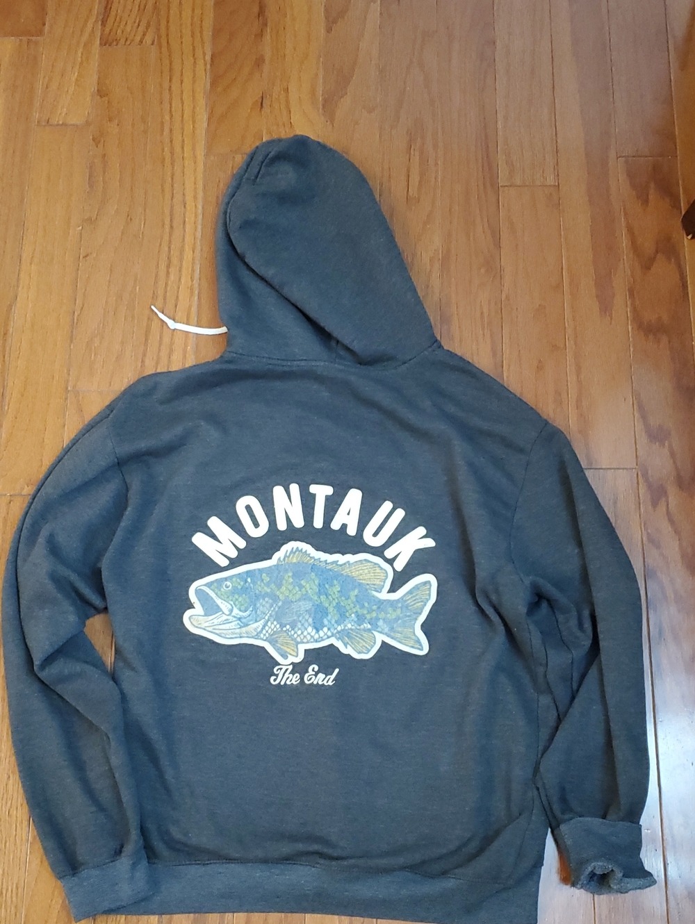 Montauk Hoodie "The End" Fish Patch Size Large Gray Zippered